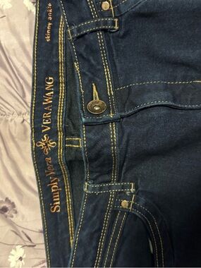 Vera Wang Dark Indigo Skinny Ankle Jeans with Gold Stitching